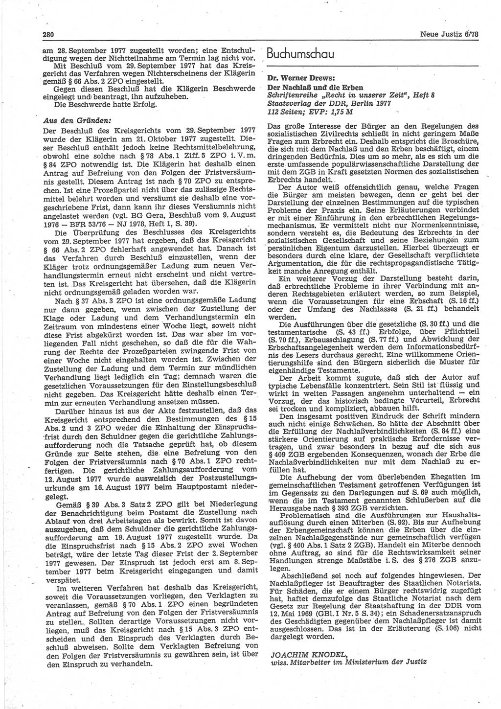 Neue Justiz (NJ), Zeitschrift für sozialistisches Recht und Gesetzlichkeit [Deutsche Demokratische Republik (DDR)], 32. Jahrgang 1978, Seite 280 (NJ DDR 1978, S. 280)