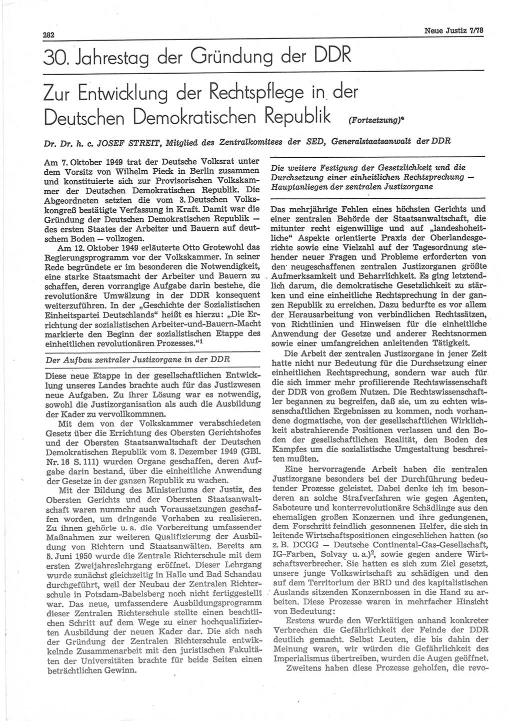 Neue Justiz (NJ), Zeitschrift für sozialistisches Recht und Gesetzlichkeit [Deutsche Demokratische Republik (DDR)], 32. Jahrgang 1978, Seite 282 (NJ DDR 1978, S. 282)