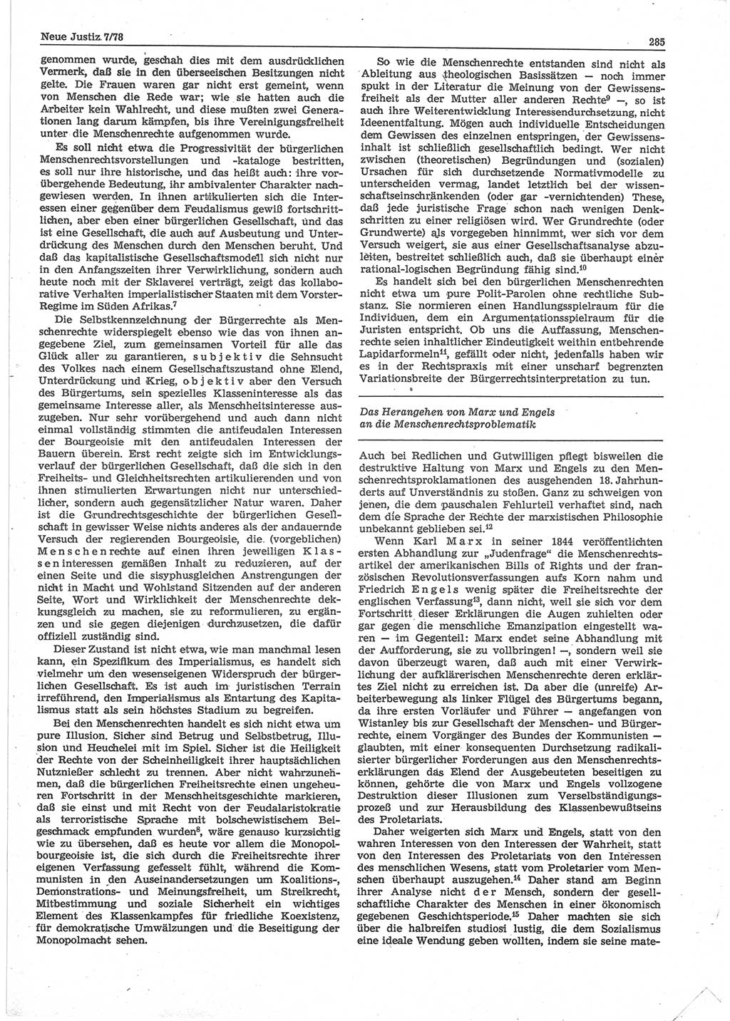 Neue Justiz (NJ), Zeitschrift für sozialistisches Recht und Gesetzlichkeit [Deutsche Demokratische Republik (DDR)], 32. Jahrgang 1978, Seite 285 (NJ DDR 1978, S. 285)