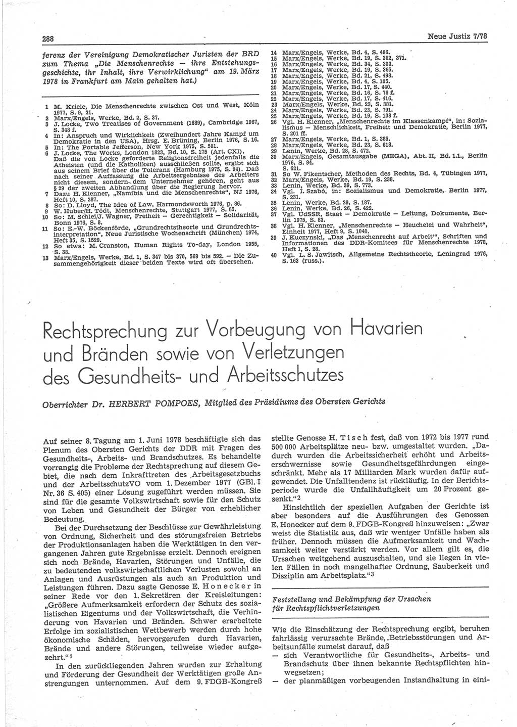 Neue Justiz (NJ), Zeitschrift für sozialistisches Recht und Gesetzlichkeit [Deutsche Demokratische Republik (DDR)], 32. Jahrgang 1978, Seite 288 (NJ DDR 1978, S. 288)