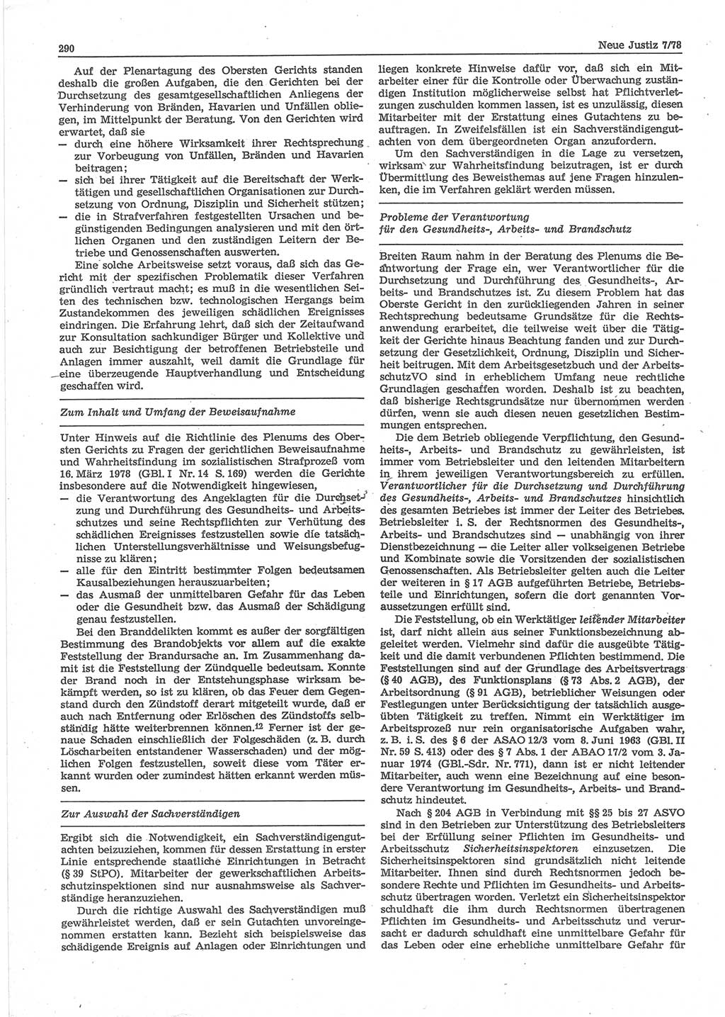 Neue Justiz (NJ), Zeitschrift für sozialistisches Recht und Gesetzlichkeit [Deutsche Demokratische Republik (DDR)], 32. Jahrgang 1978, Seite 290 (NJ DDR 1978, S. 290)