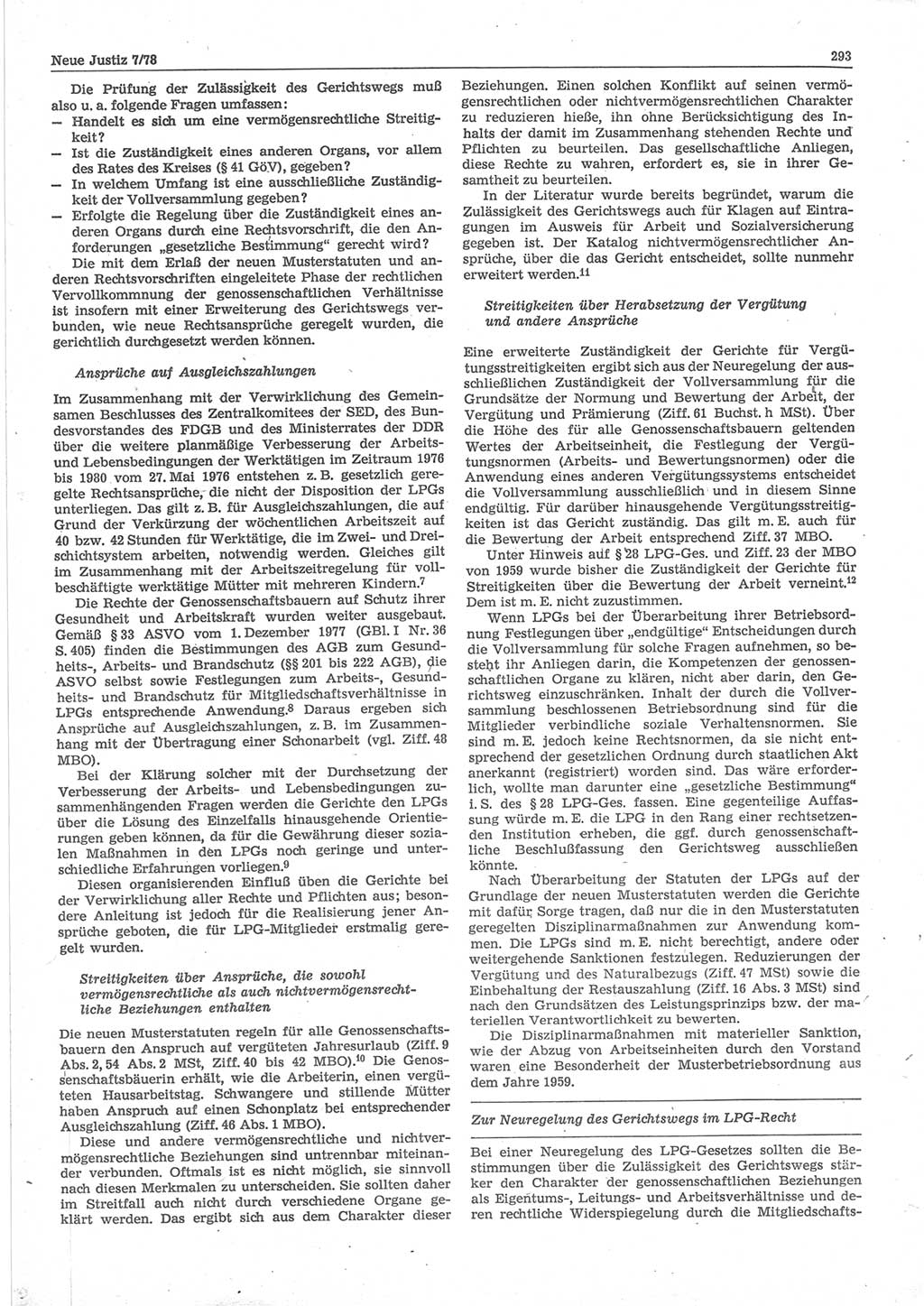 Neue Justiz (NJ), Zeitschrift für sozialistisches Recht und Gesetzlichkeit [Deutsche Demokratische Republik (DDR)], 32. Jahrgang 1978, Seite 293 (NJ DDR 1978, S. 293)