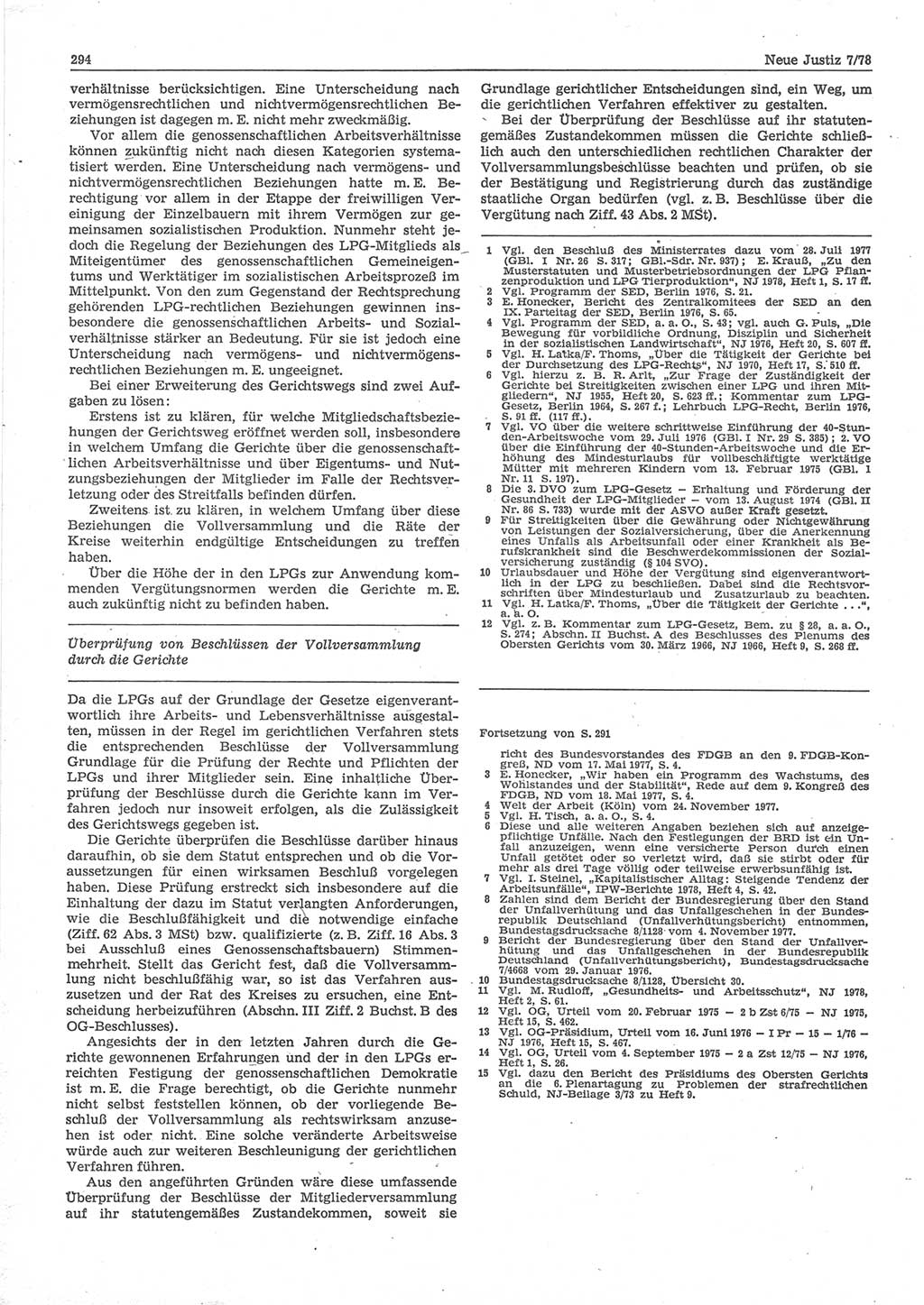 Neue Justiz (NJ), Zeitschrift für sozialistisches Recht und Gesetzlichkeit [Deutsche Demokratische Republik (DDR)], 32. Jahrgang 1978, Seite 294 (NJ DDR 1978, S. 294)