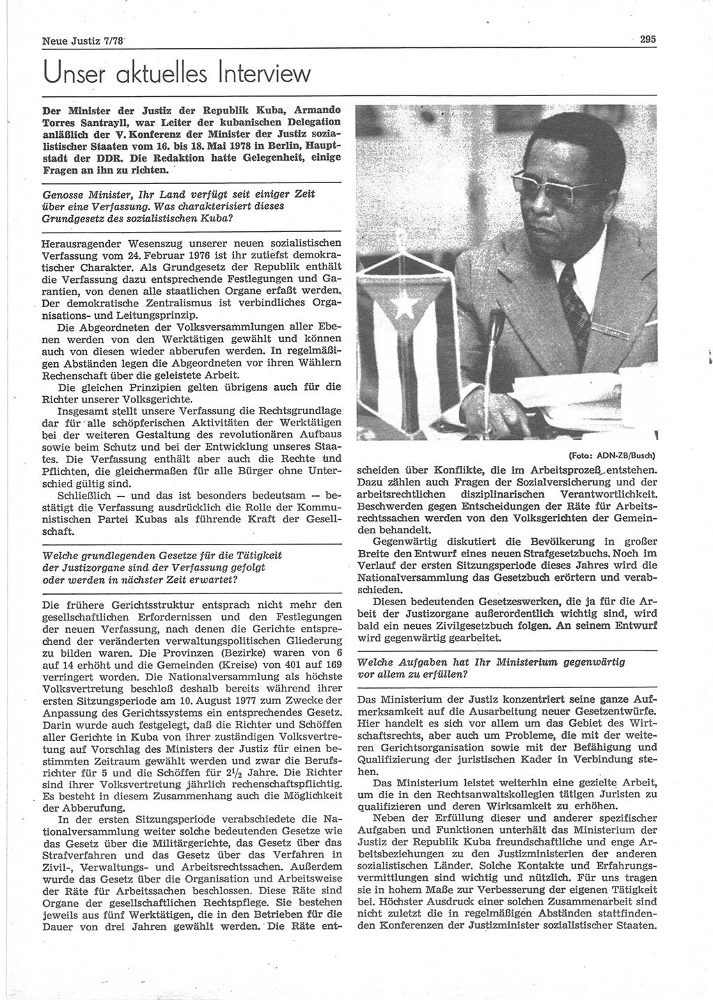 Neue Justiz (NJ), Zeitschrift für sozialistisches Recht und Gesetzlichkeit [Deutsche Demokratische Republik (DDR)], 32. Jahrgang 1978, Seite 295 (NJ DDR 1978, S. 295)