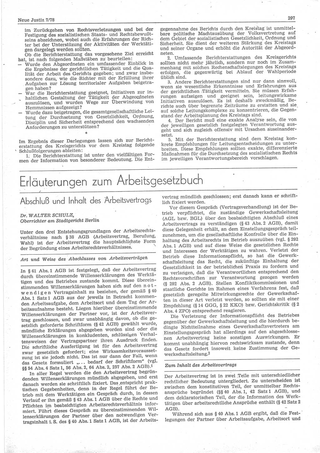 Neue Justiz (NJ), Zeitschrift für sozialistisches Recht und Gesetzlichkeit [Deutsche Demokratische Republik (DDR)], 32. Jahrgang 1978, Seite 297 (NJ DDR 1978, S. 297)