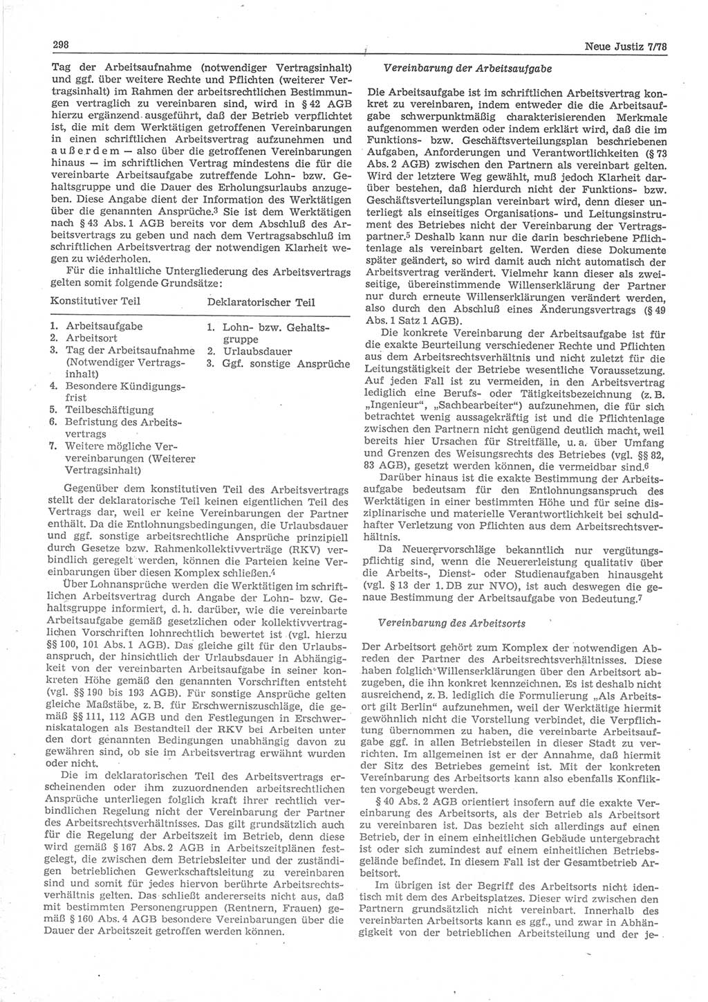 Neue Justiz (NJ), Zeitschrift für sozialistisches Recht und Gesetzlichkeit [Deutsche Demokratische Republik (DDR)], 32. Jahrgang 1978, Seite 298 (NJ DDR 1978, S. 298)