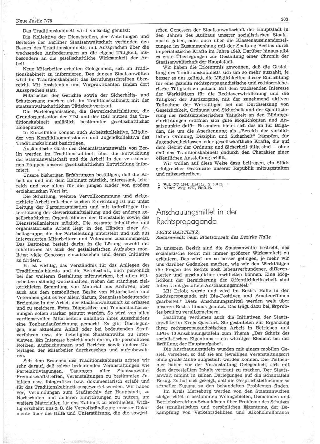 Neue Justiz (NJ), Zeitschrift für sozialistisches Recht und Gesetzlichkeit [Deutsche Demokratische Republik (DDR)], 32. Jahrgang 1978, Seite 303 (NJ DDR 1978, S. 303)