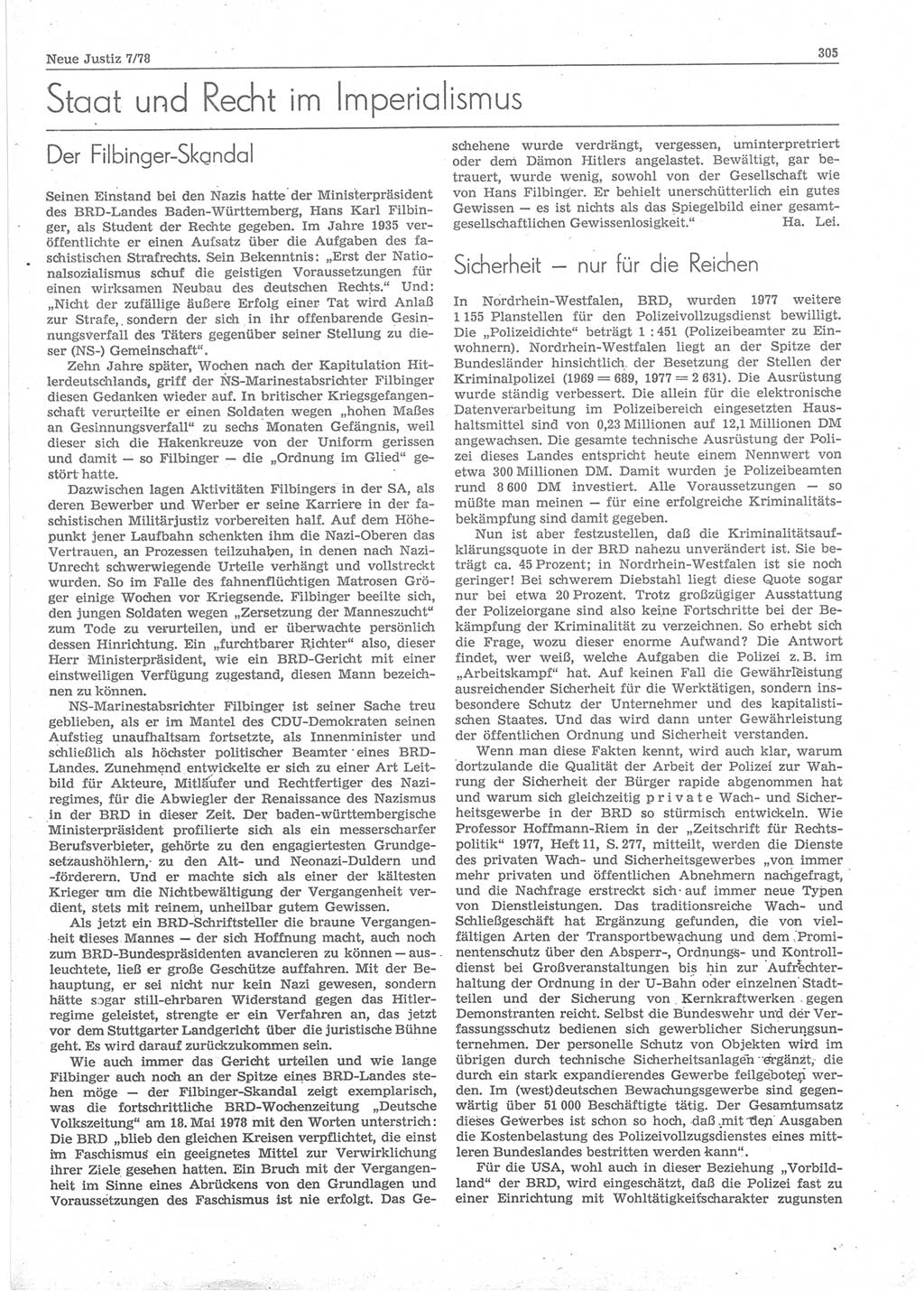 Neue Justiz (NJ), Zeitschrift für sozialistisches Recht und Gesetzlichkeit [Deutsche Demokratische Republik (DDR)], 32. Jahrgang 1978, Seite 305 (NJ DDR 1978, S. 305)