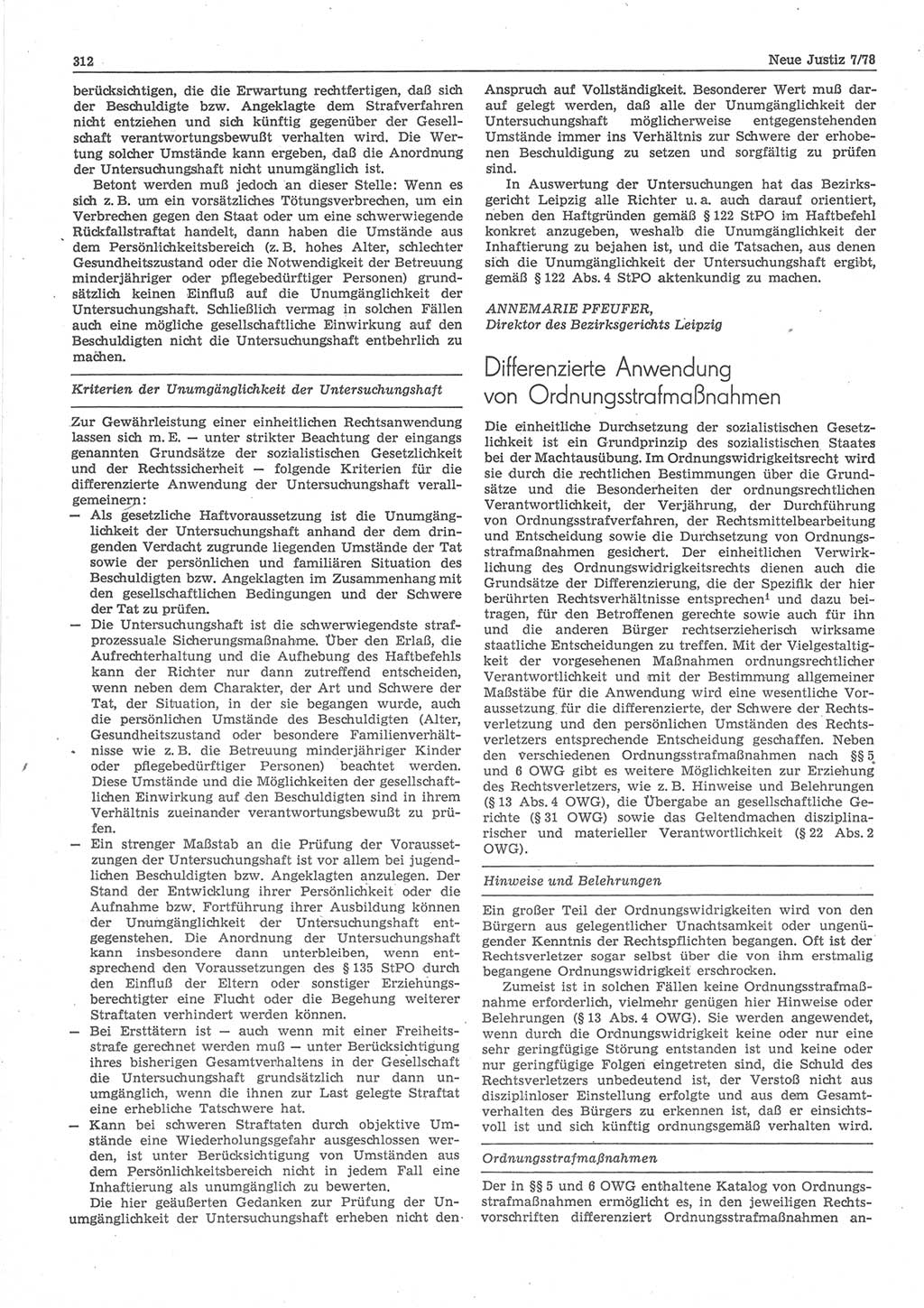 Neue Justiz (NJ), Zeitschrift für sozialistisches Recht und Gesetzlichkeit [Deutsche Demokratische Republik (DDR)], 32. Jahrgang 1978, Seite 312 (NJ DDR 1978, S. 312)
