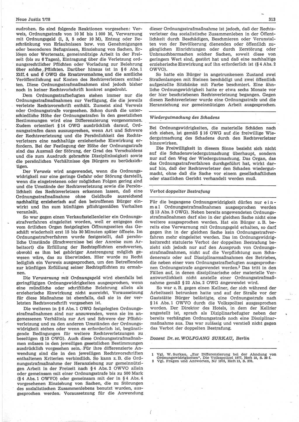 Neue Justiz (NJ), Zeitschrift für sozialistisches Recht und Gesetzlichkeit [Deutsche Demokratische Republik (DDR)], 32. Jahrgang 1978, Seite 313 (NJ DDR 1978, S. 313)