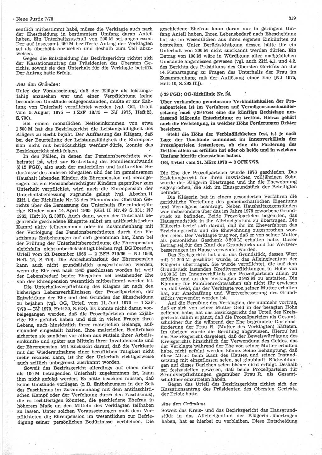 Neue Justiz (NJ), Zeitschrift für sozialistisches Recht und Gesetzlichkeit [Deutsche Demokratische Republik (DDR)], 32. Jahrgang 1978, Seite 319 (NJ DDR 1978, S. 319)