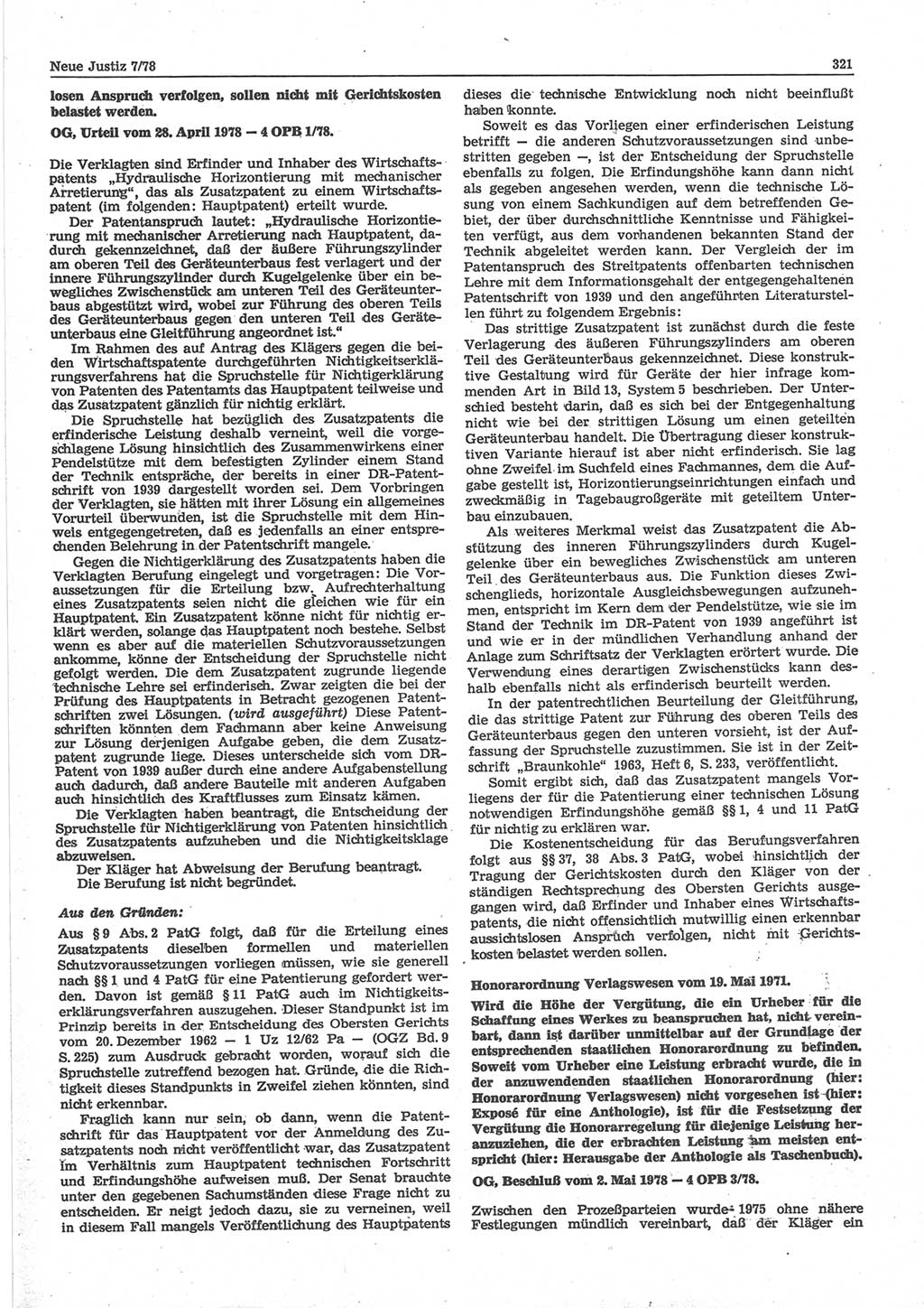 Neue Justiz (NJ), Zeitschrift für sozialistisches Recht und Gesetzlichkeit [Deutsche Demokratische Republik (DDR)], 32. Jahrgang 1978, Seite 321 (NJ DDR 1978, S. 321)