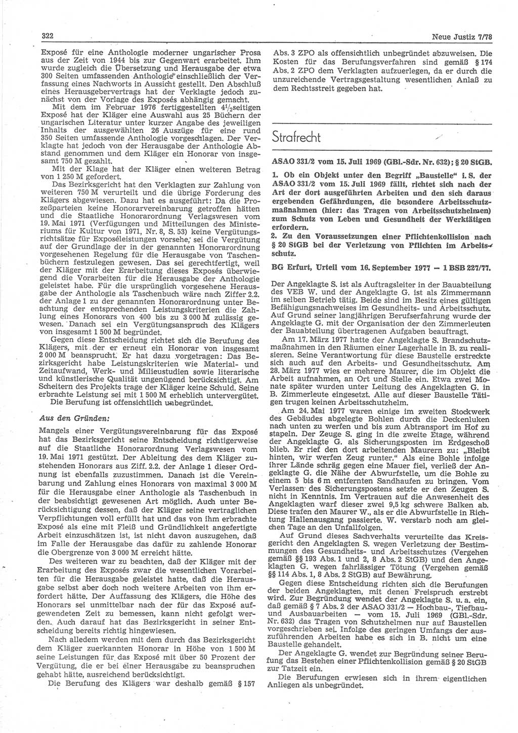 Neue Justiz (NJ), Zeitschrift für sozialistisches Recht und Gesetzlichkeit [Deutsche Demokratische Republik (DDR)], 32. Jahrgang 1978, Seite 322 (NJ DDR 1978, S. 322)