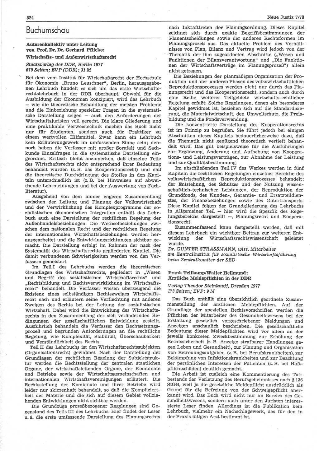 Neue Justiz (NJ), Zeitschrift für sozialistisches Recht und Gesetzlichkeit [Deutsche Demokratische Republik (DDR)], 32. Jahrgang 1978, Seite 324 (NJ DDR 1978, S. 324)