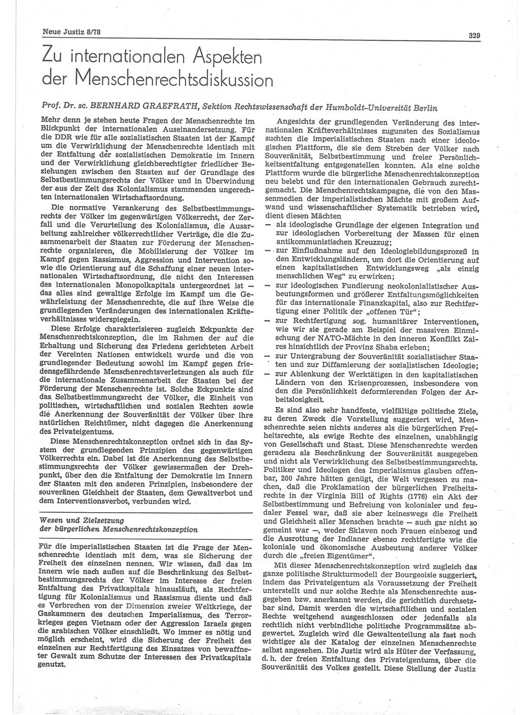 Neue Justiz (NJ), Zeitschrift für sozialistisches Recht und Gesetzlichkeit [Deutsche Demokratische Republik (DDR)], 32. Jahrgang 1978, Seite 329 (NJ DDR 1978, S. 329)