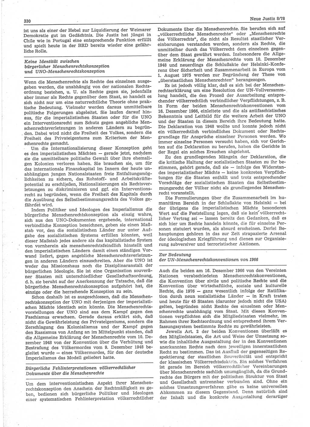 Neue Justiz (NJ), Zeitschrift für sozialistisches Recht und Gesetzlichkeit [Deutsche Demokratische Republik (DDR)], 32. Jahrgang 1978, Seite 330 (NJ DDR 1978, S. 330)