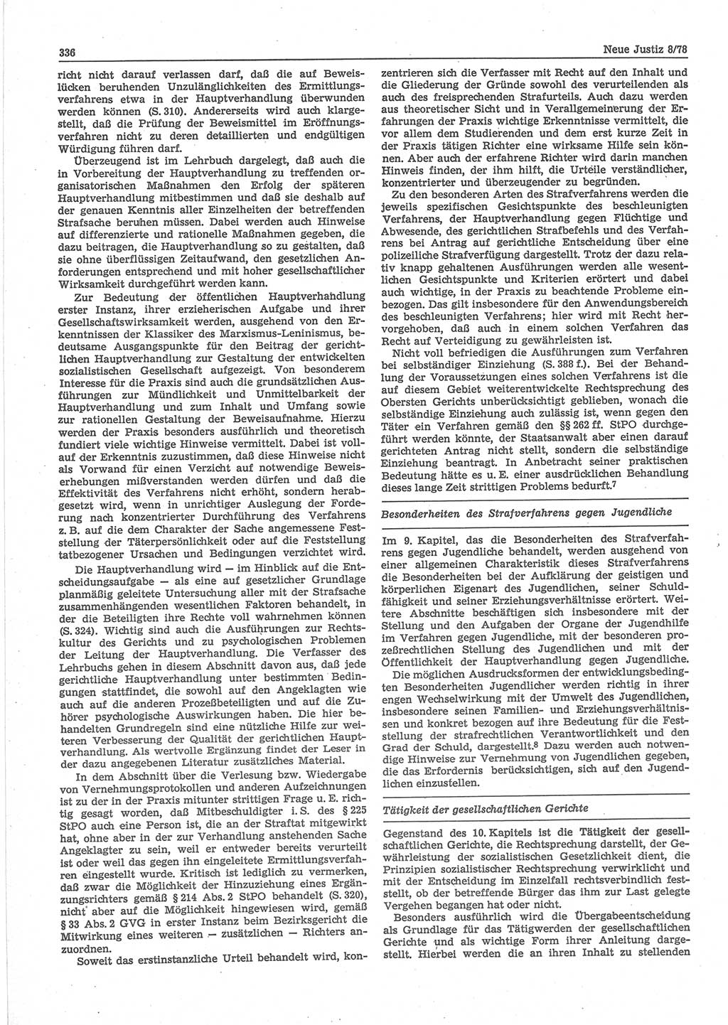 Neue Justiz (NJ), Zeitschrift für sozialistisches Recht und Gesetzlichkeit [Deutsche Demokratische Republik (DDR)], 32. Jahrgang 1978, Seite 336 (NJ DDR 1978, S. 336)