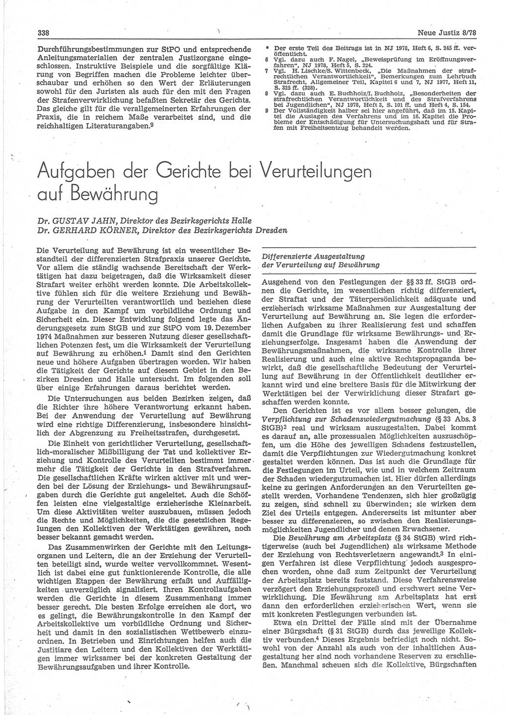 Neue Justiz (NJ), Zeitschrift für sozialistisches Recht und Gesetzlichkeit [Deutsche Demokratische Republik (DDR)], 32. Jahrgang 1978, Seite 338 (NJ DDR 1978, S. 338)