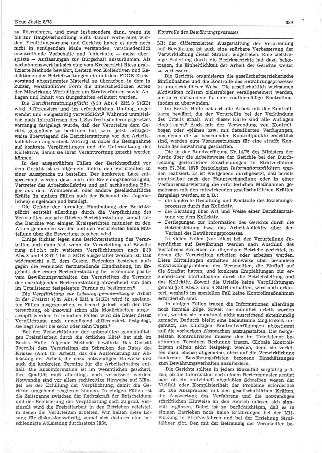 Neue Justiz (NJ), Zeitschrift für sozialistisches Recht und Gesetzlichkeit [Deutsche Demokratische Republik (DDR)], 32. Jahrgang 1978, Seite 339 (NJ DDR 1978, S. 339)