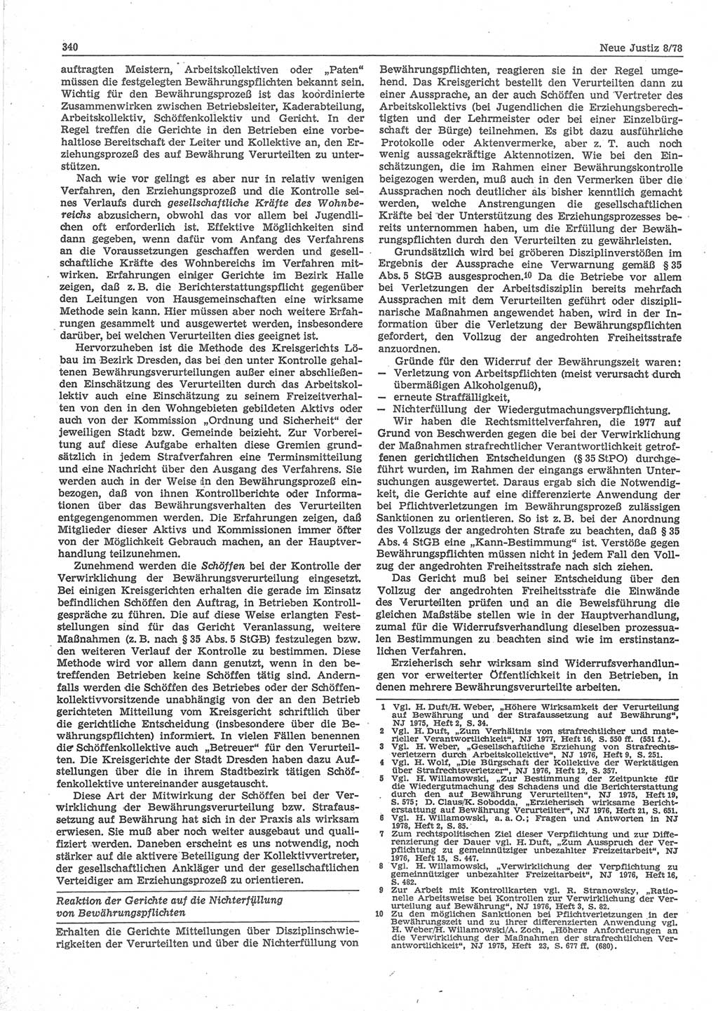 Neue Justiz (NJ), Zeitschrift für sozialistisches Recht und Gesetzlichkeit [Deutsche Demokratische Republik (DDR)], 32. Jahrgang 1978, Seite 340 (NJ DDR 1978, S. 340)