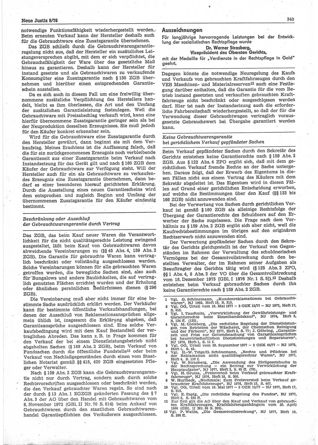 Neue Justiz (NJ), Zeitschrift für sozialistisches Recht und Gesetzlichkeit [Deutsche Demokratische Republik (DDR)], 32. Jahrgang 1978, Seite 343 (NJ DDR 1978, S. 343)