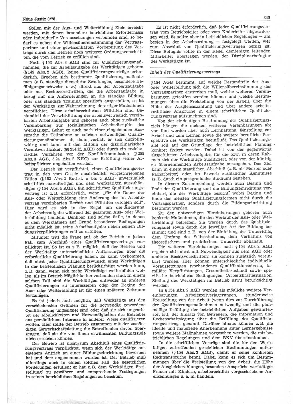 Neue Justiz (NJ), Zeitschrift für sozialistisches Recht und Gesetzlichkeit [Deutsche Demokratische Republik (DDR)], 32. Jahrgang 1978, Seite 345 (NJ DDR 1978, S. 345)