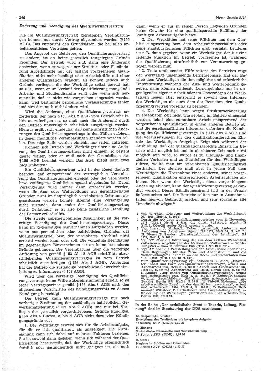 Neue Justiz (NJ), Zeitschrift für sozialistisches Recht und Gesetzlichkeit [Deutsche Demokratische Republik (DDR)], 32. Jahrgang 1978, Seite 346 (NJ DDR 1978, S. 346)