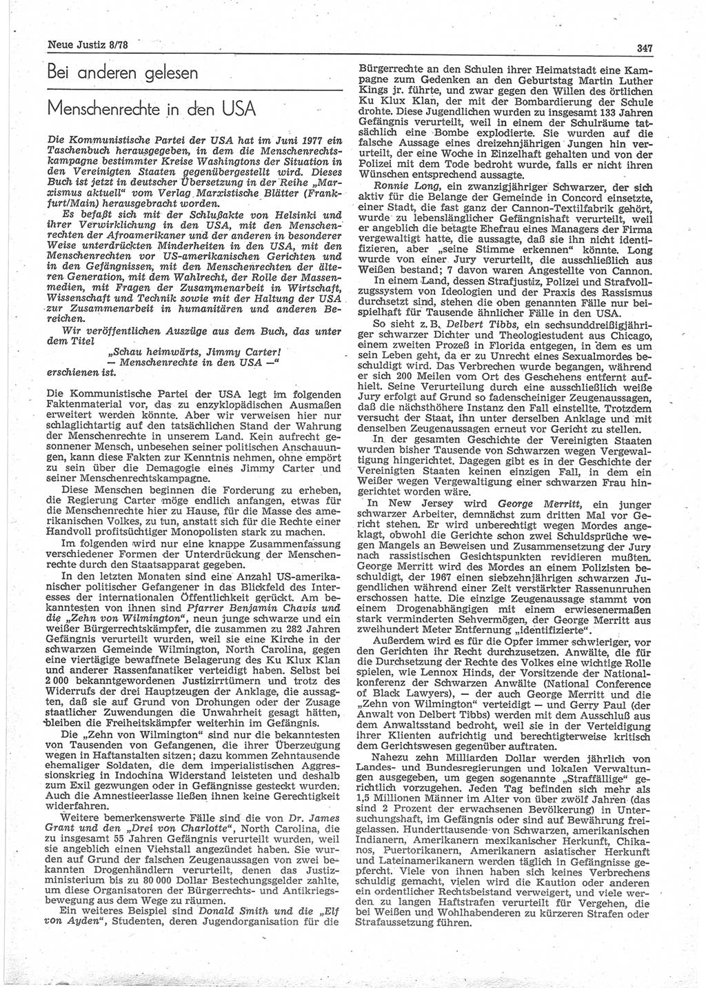 Neue Justiz (NJ), Zeitschrift für sozialistisches Recht und Gesetzlichkeit [Deutsche Demokratische Republik (DDR)], 32. Jahrgang 1978, Seite 347 (NJ DDR 1978, S. 347)