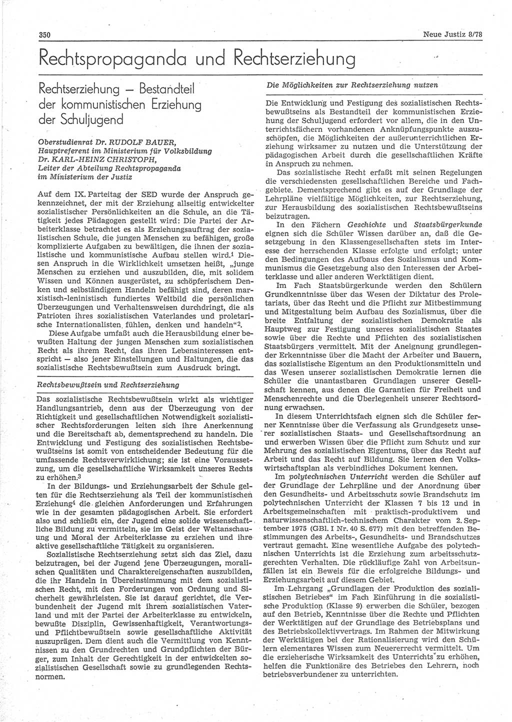 Neue Justiz (NJ), Zeitschrift für sozialistisches Recht und Gesetzlichkeit [Deutsche Demokratische Republik (DDR)], 32. Jahrgang 1978, Seite 350 (NJ DDR 1978, S. 350)