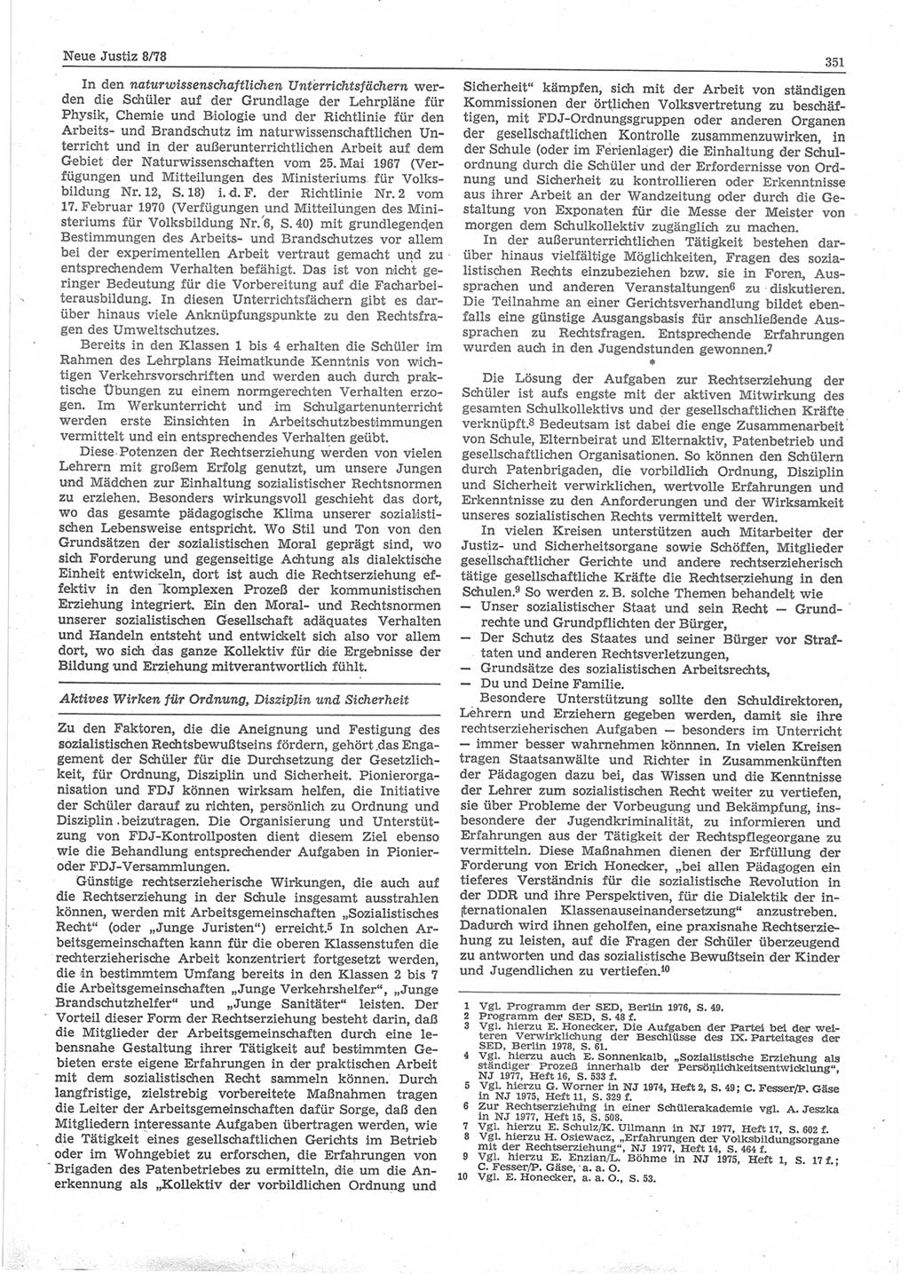 Neue Justiz (NJ), Zeitschrift für sozialistisches Recht und Gesetzlichkeit [Deutsche Demokratische Republik (DDR)], 32. Jahrgang 1978, Seite 351 (NJ DDR 1978, S. 351)
