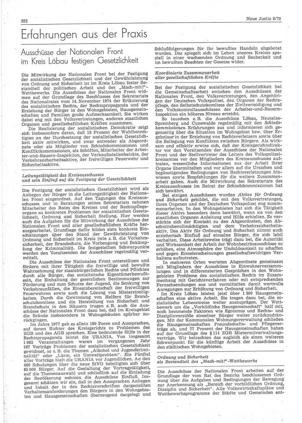 Neue Justiz (NJ), Zeitschrift für sozialistisches Recht und Gesetzlichkeit [Deutsche Demokratische Republik (DDR)], 32. Jahrgang 1978, Seite 352 (NJ DDR 1978, S. 352)