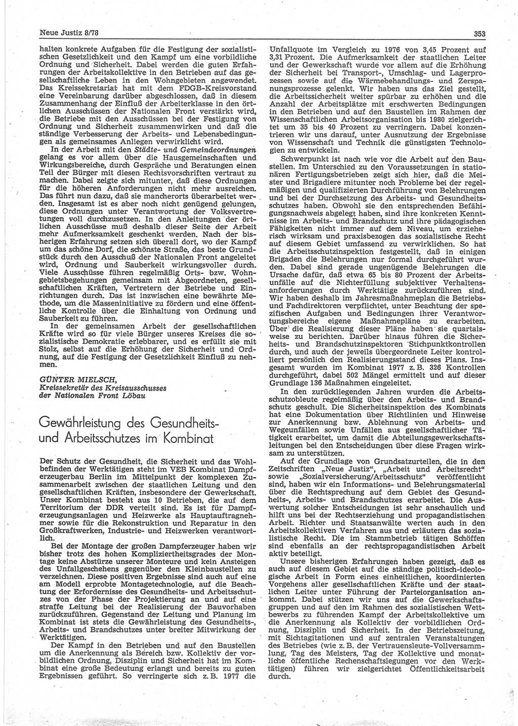 Neue Justiz (NJ), Zeitschrift für sozialistisches Recht und Gesetzlichkeit [Deutsche Demokratische Republik (DDR)], 32. Jahrgang 1978, Seite 353 (NJ DDR 1978, S. 353)