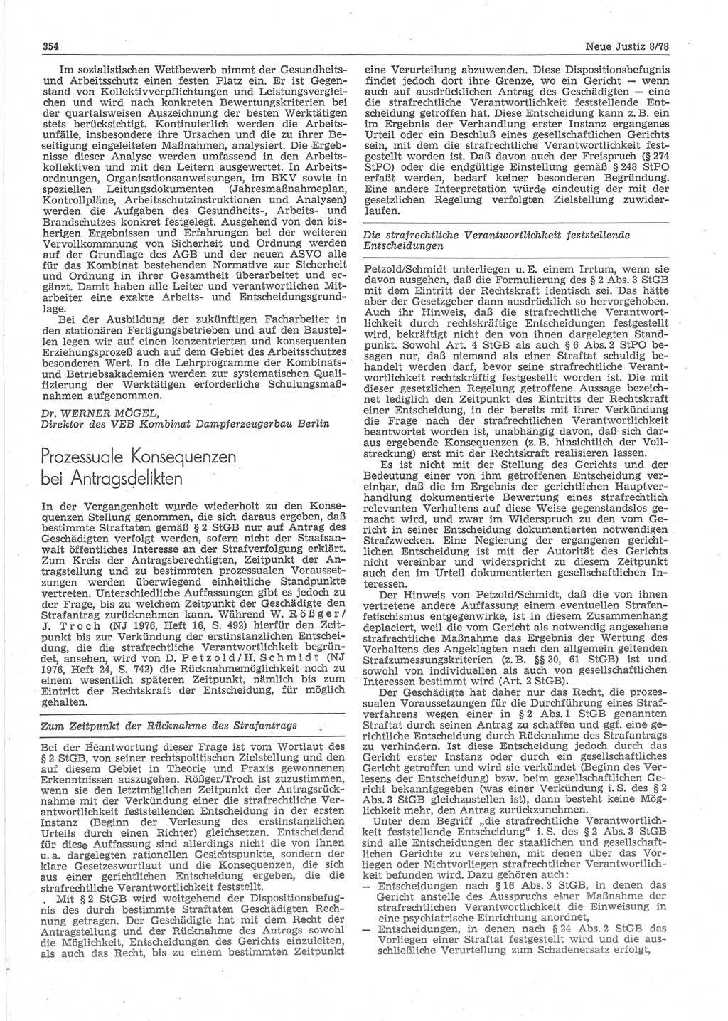 Neue Justiz (NJ), Zeitschrift für sozialistisches Recht und Gesetzlichkeit [Deutsche Demokratische Republik (DDR)], 32. Jahrgang 1978, Seite 354 (NJ DDR 1978, S. 354)