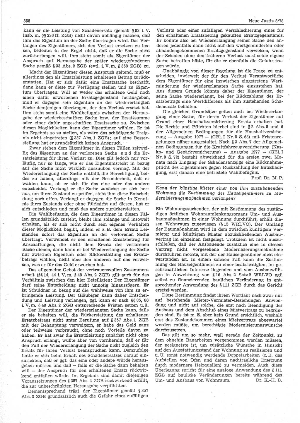 Neue Justiz (NJ), Zeitschrift für sozialistisches Recht und Gesetzlichkeit [Deutsche Demokratische Republik (DDR)], 32. Jahrgang 1978, Seite 358 (NJ DDR 1978, S. 358)