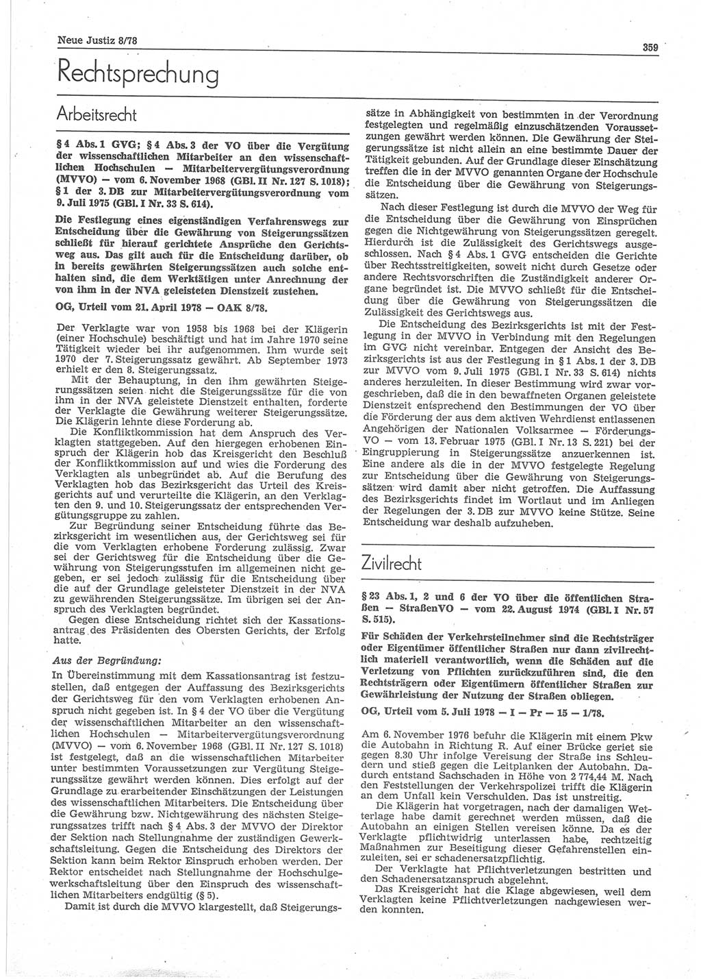 Neue Justiz (NJ), Zeitschrift für sozialistisches Recht und Gesetzlichkeit [Deutsche Demokratische Republik (DDR)], 32. Jahrgang 1978, Seite 359 (NJ DDR 1978, S. 359)