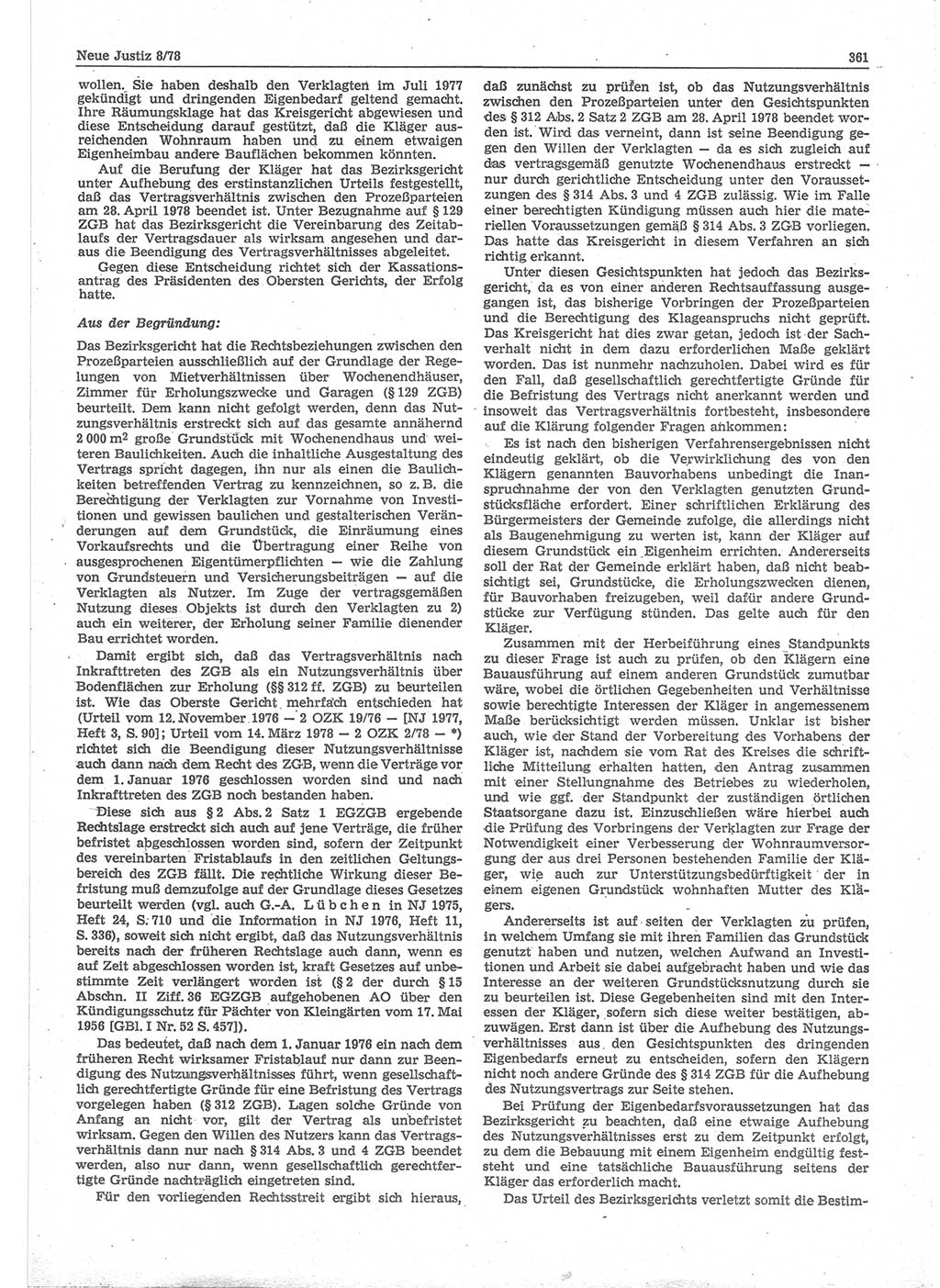 Neue Justiz (NJ), Zeitschrift für sozialistisches Recht und Gesetzlichkeit [Deutsche Demokratische Republik (DDR)], 32. Jahrgang 1978, Seite 361 (NJ DDR 1978, S. 361)