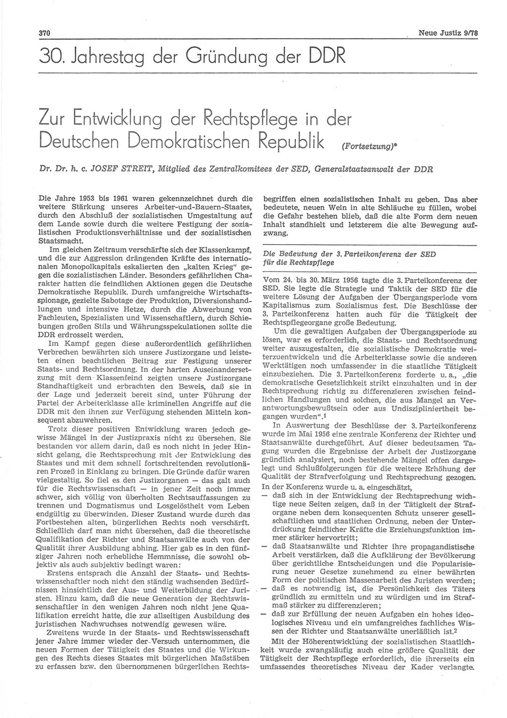 Neue Justiz (NJ), Zeitschrift für sozialistisches Recht und Gesetzlichkeit [Deutsche Demokratische Republik (DDR)], 32. Jahrgang 1978, Seite 370 (NJ DDR 1978, S. 370)