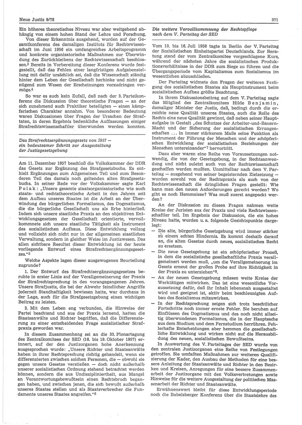 Neue Justiz (NJ), Zeitschrift für sozialistisches Recht und Gesetzlichkeit [Deutsche Demokratische Republik (DDR)], 32. Jahrgang 1978, Seite 371 (NJ DDR 1978, S. 371)