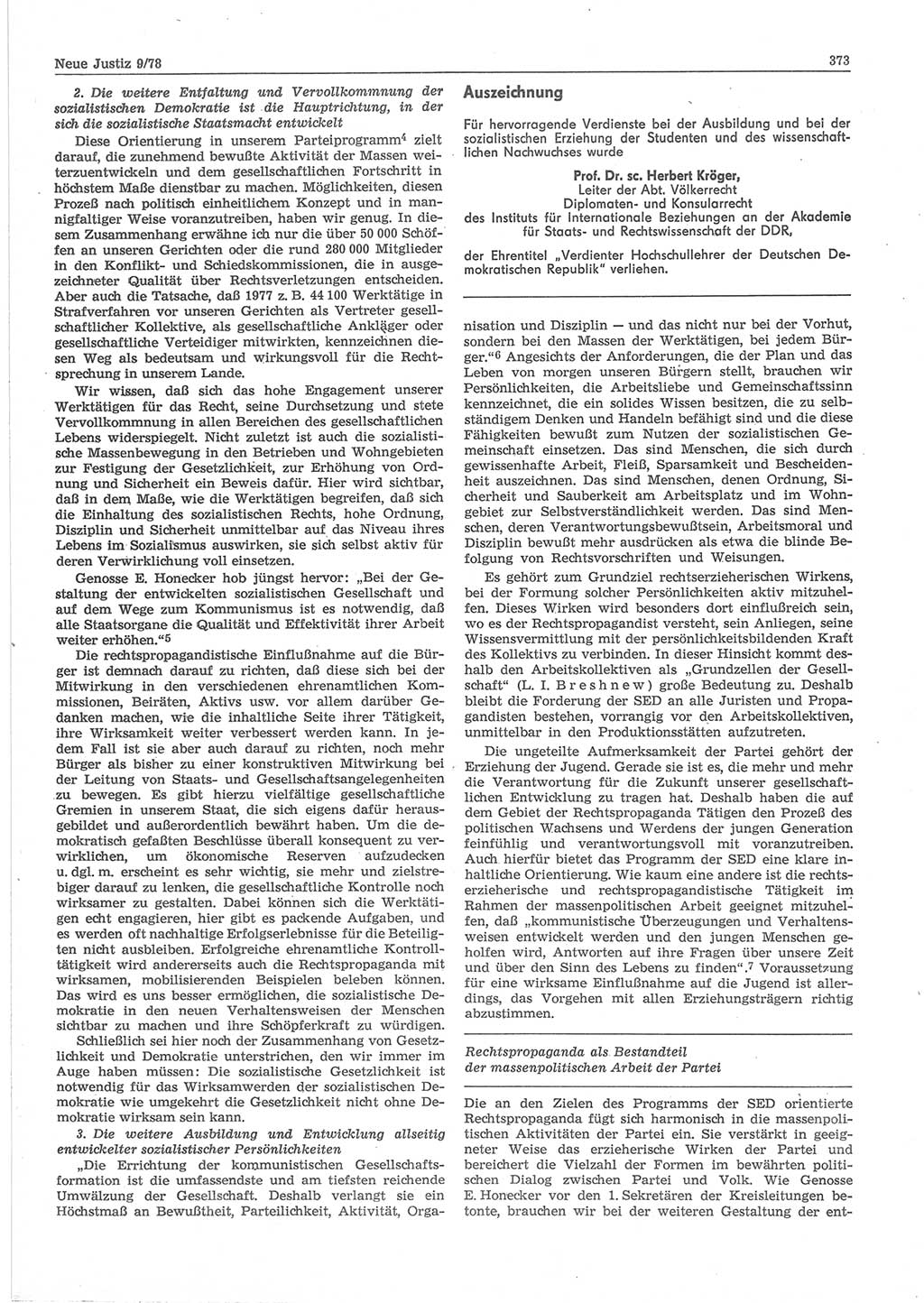 Neue Justiz (NJ), Zeitschrift für sozialistisches Recht und Gesetzlichkeit [Deutsche Demokratische Republik (DDR)], 32. Jahrgang 1978, Seite 373 (NJ DDR 1978, S. 373)