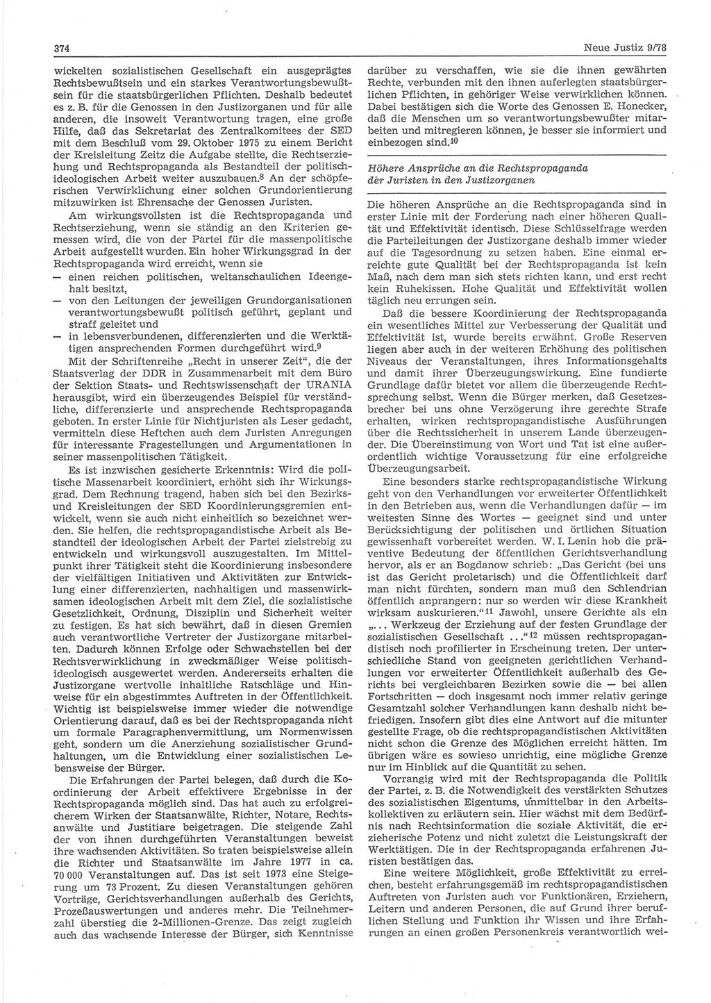 Neue Justiz (NJ), Zeitschrift für sozialistisches Recht und Gesetzlichkeit [Deutsche Demokratische Republik (DDR)], 32. Jahrgang 1978, Seite 374 (NJ DDR 1978, S. 374)
