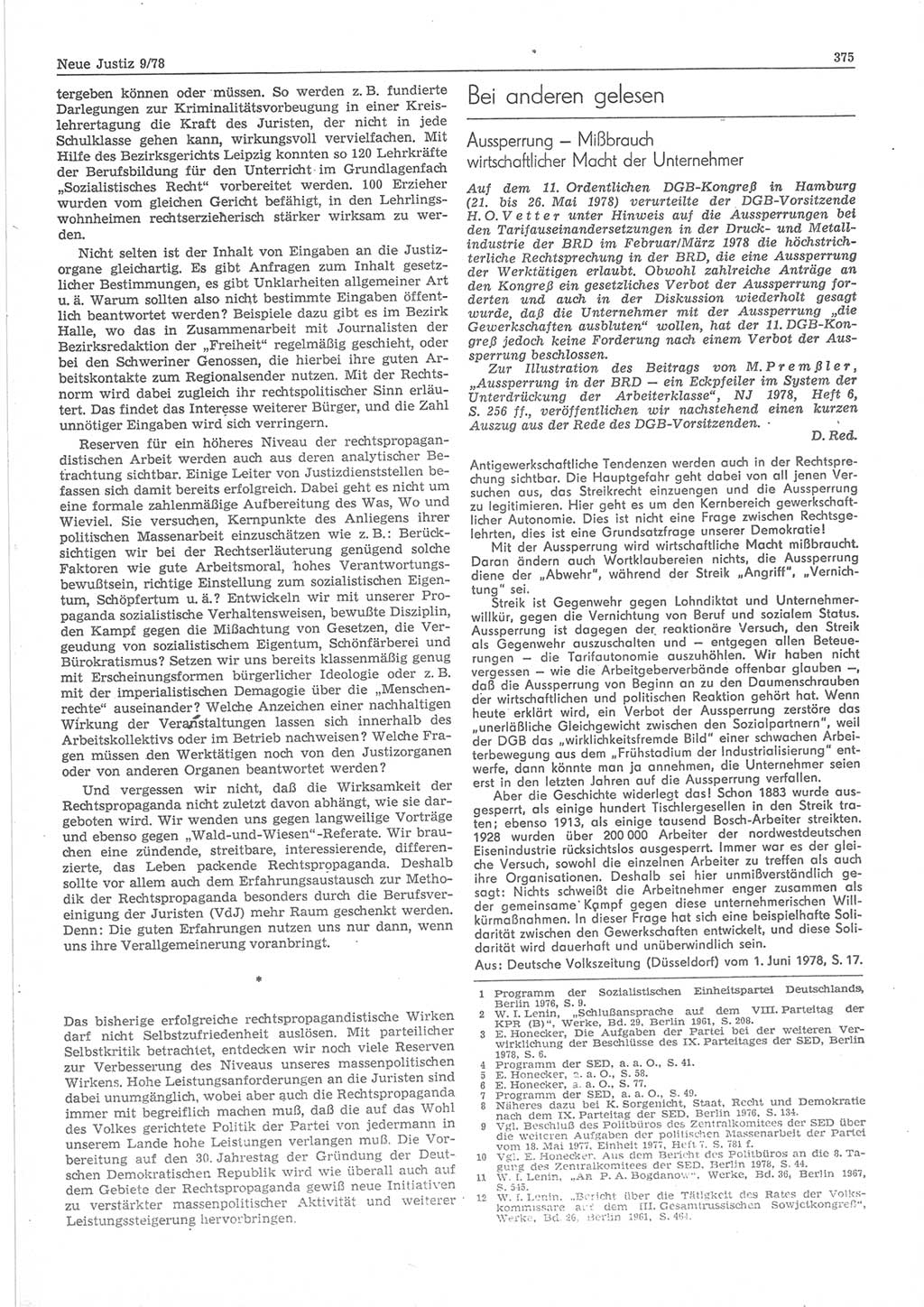 Neue Justiz (NJ), Zeitschrift für sozialistisches Recht und Gesetzlichkeit [Deutsche Demokratische Republik (DDR)], 32. Jahrgang 1978, Seite 375 (NJ DDR 1978, S. 375)