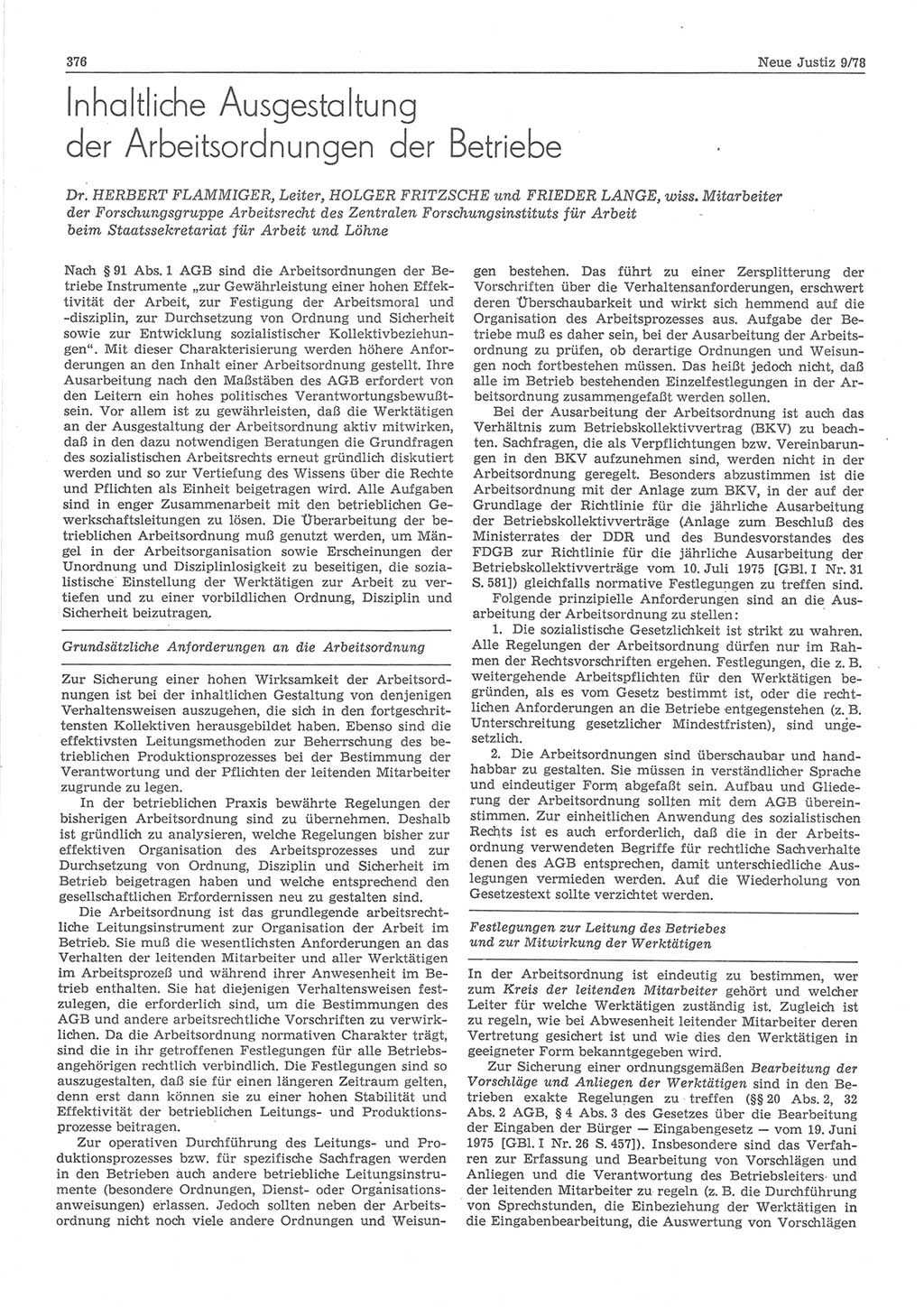Neue Justiz (NJ), Zeitschrift für sozialistisches Recht und Gesetzlichkeit [Deutsche Demokratische Republik (DDR)], 32. Jahrgang 1978, Seite 376 (NJ DDR 1978, S. 376)