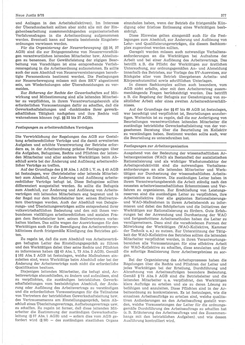 Neue Justiz (NJ), Zeitschrift für sozialistisches Recht und Gesetzlichkeit [Deutsche Demokratische Republik (DDR)], 32. Jahrgang 1978, Seite 377 (NJ DDR 1978, S. 377)