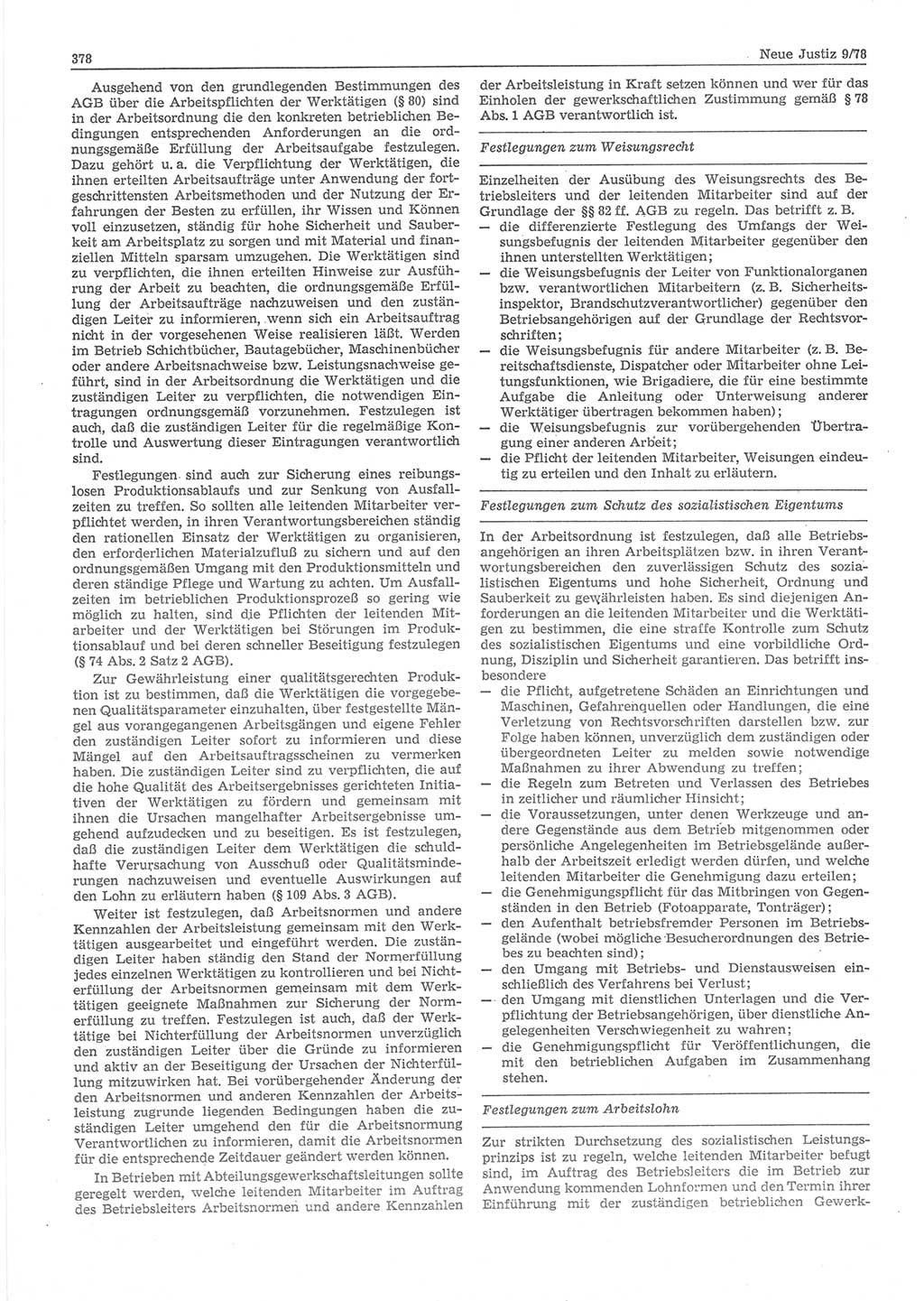 Neue Justiz (NJ), Zeitschrift für sozialistisches Recht und Gesetzlichkeit [Deutsche Demokratische Republik (DDR)], 32. Jahrgang 1978, Seite 378 (NJ DDR 1978, S. 378)
