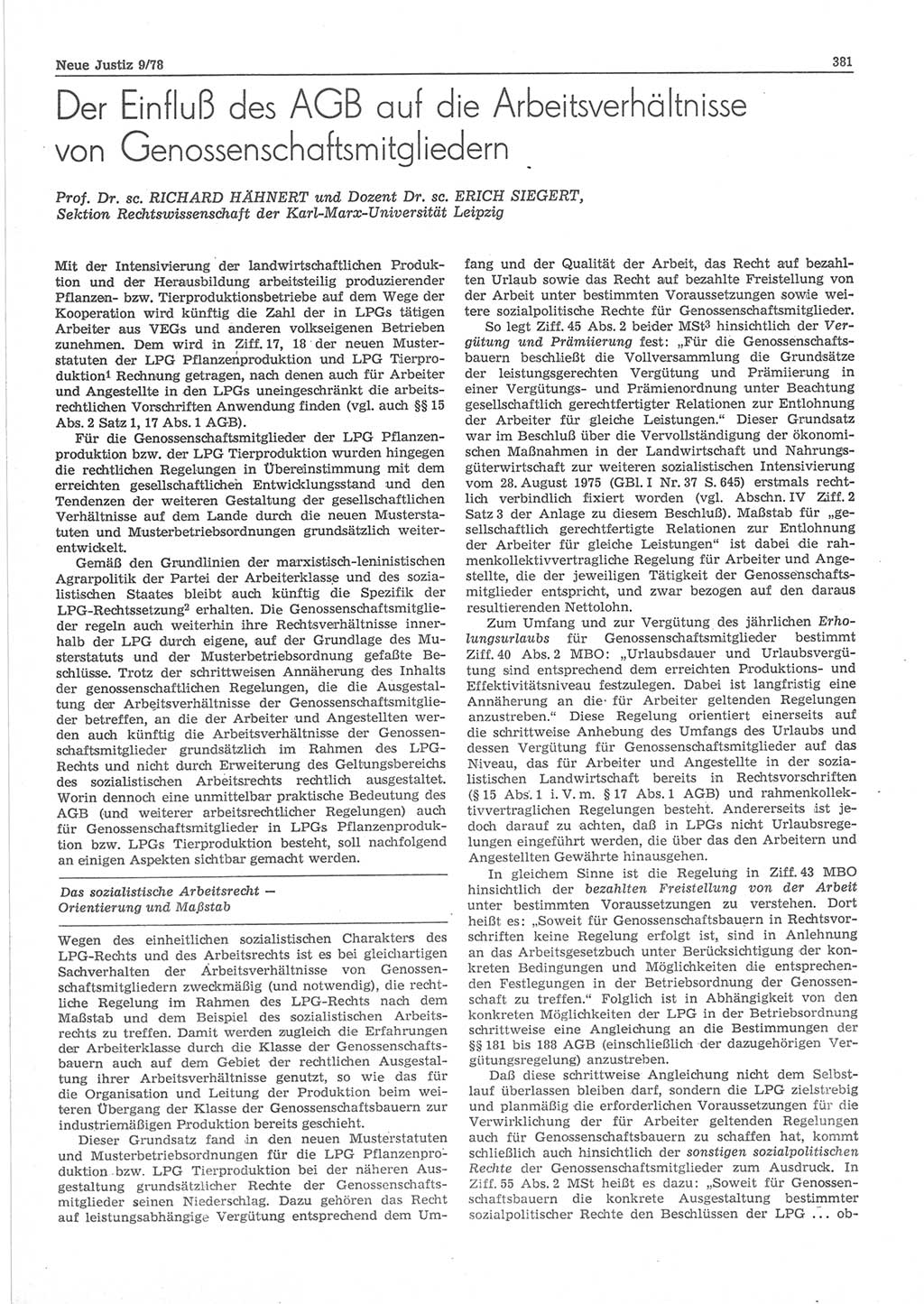 Neue Justiz (NJ), Zeitschrift für sozialistisches Recht und Gesetzlichkeit [Deutsche Demokratische Republik (DDR)], 32. Jahrgang 1978, Seite 381 (NJ DDR 1978, S. 381)