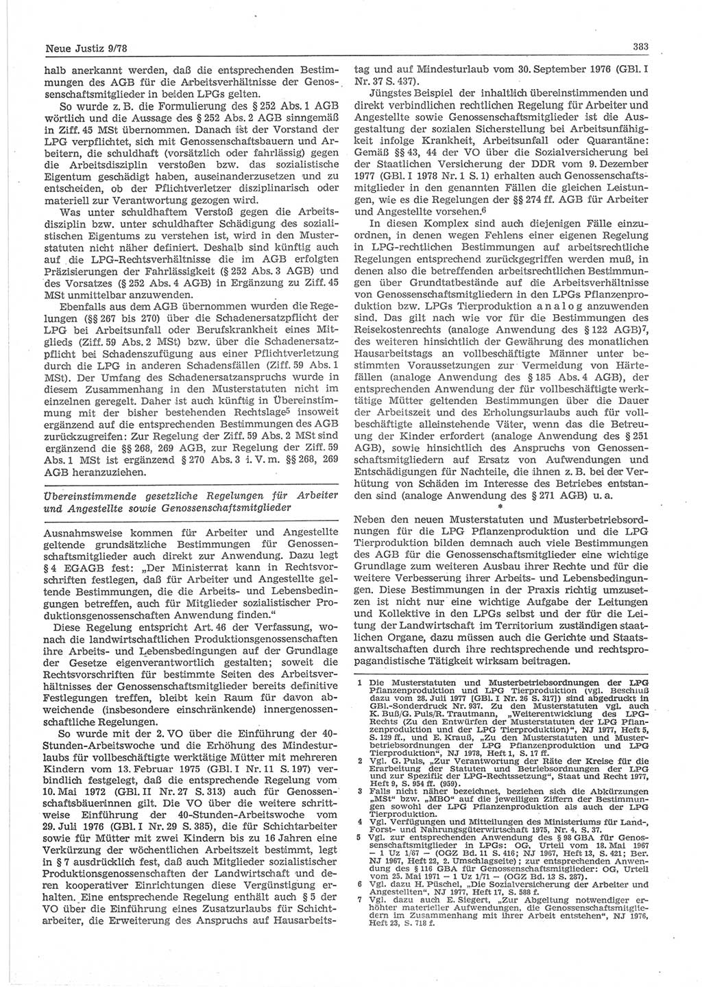 Neue Justiz (NJ), Zeitschrift für sozialistisches Recht und Gesetzlichkeit [Deutsche Demokratische Republik (DDR)], 32. Jahrgang 1978, Seite 383 (NJ DDR 1978, S. 383)