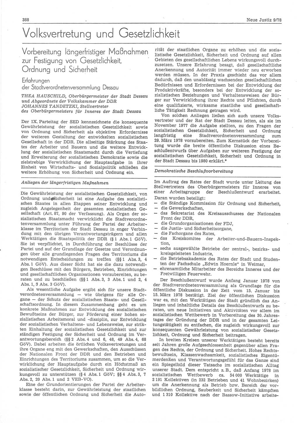 Neue Justiz (NJ), Zeitschrift für sozialistisches Recht und Gesetzlichkeit [Deutsche Demokratische Republik (DDR)], 32. Jahrgang 1978, Seite 388 (NJ DDR 1978, S. 388)