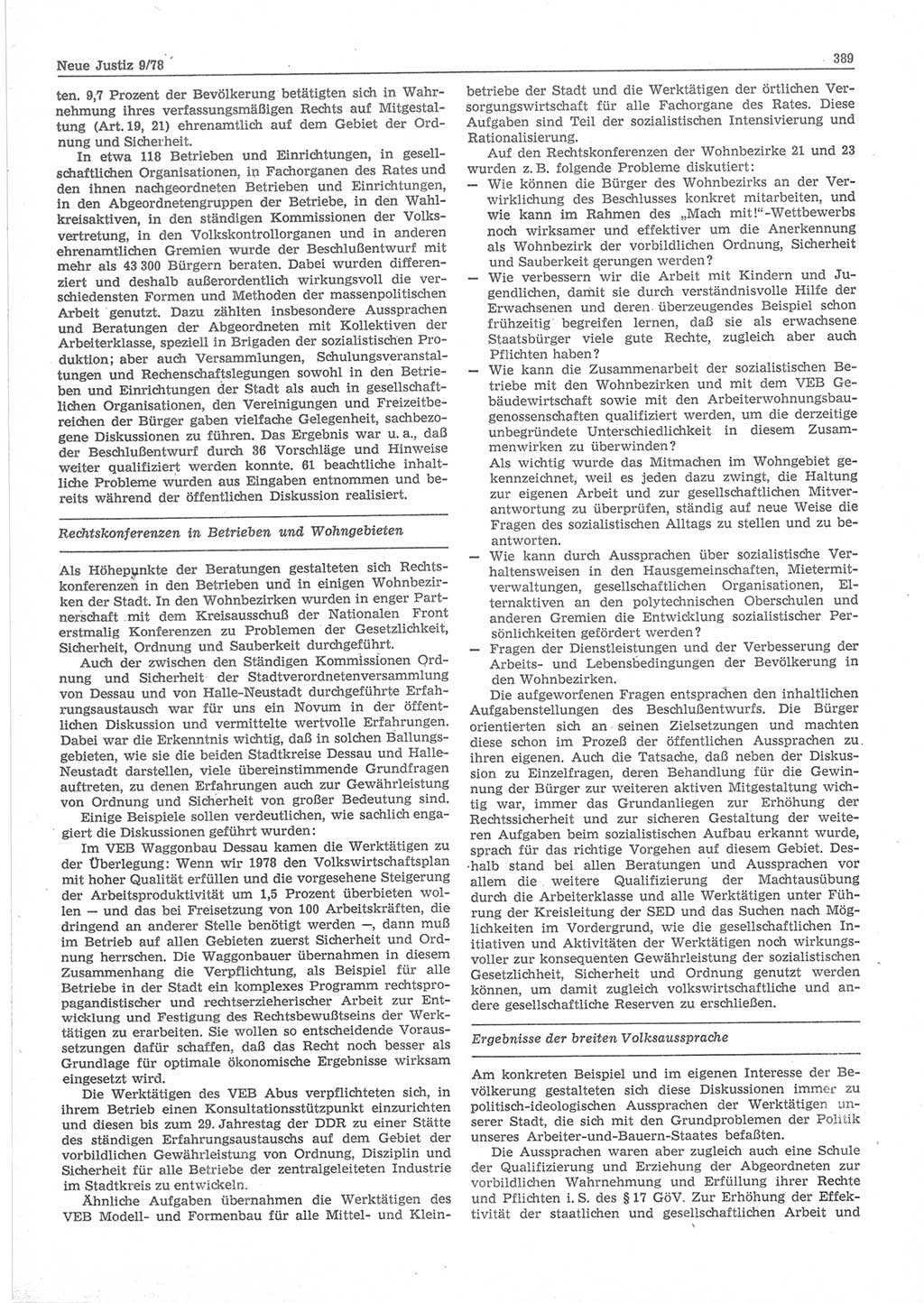 Neue Justiz (NJ), Zeitschrift für sozialistisches Recht und Gesetzlichkeit [Deutsche Demokratische Republik (DDR)], 32. Jahrgang 1978, Seite 389 (NJ DDR 1978, S. 389)