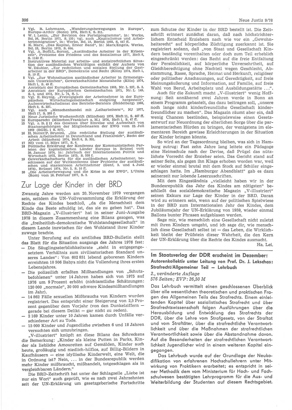 Neue Justiz (NJ), Zeitschrift für sozialistisches Recht und Gesetzlichkeit [Deutsche Demokratische Republik (DDR)], 32. Jahrgang 1978, Seite 396 (NJ DDR 1978, S. 396)