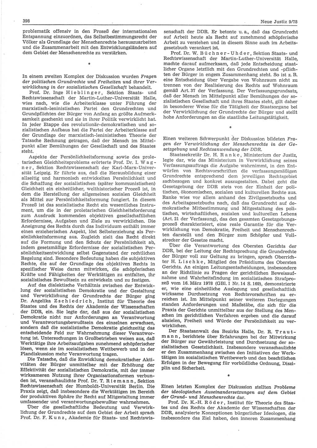 Neue Justiz (NJ), Zeitschrift für sozialistisches Recht und Gesetzlichkeit [Deutsche Demokratische Republik (DDR)], 32. Jahrgang 1978, Seite 398 (NJ DDR 1978, S. 398)
